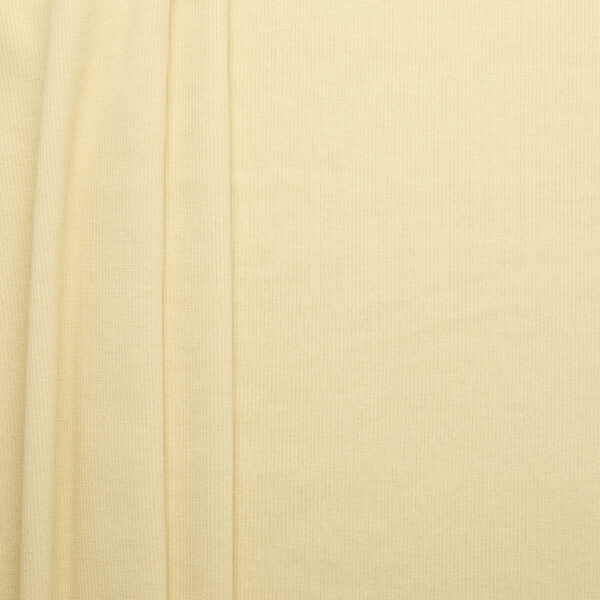 Japanese cotton PU rib knit fabric in Sand, flat lay showing texture and overall width