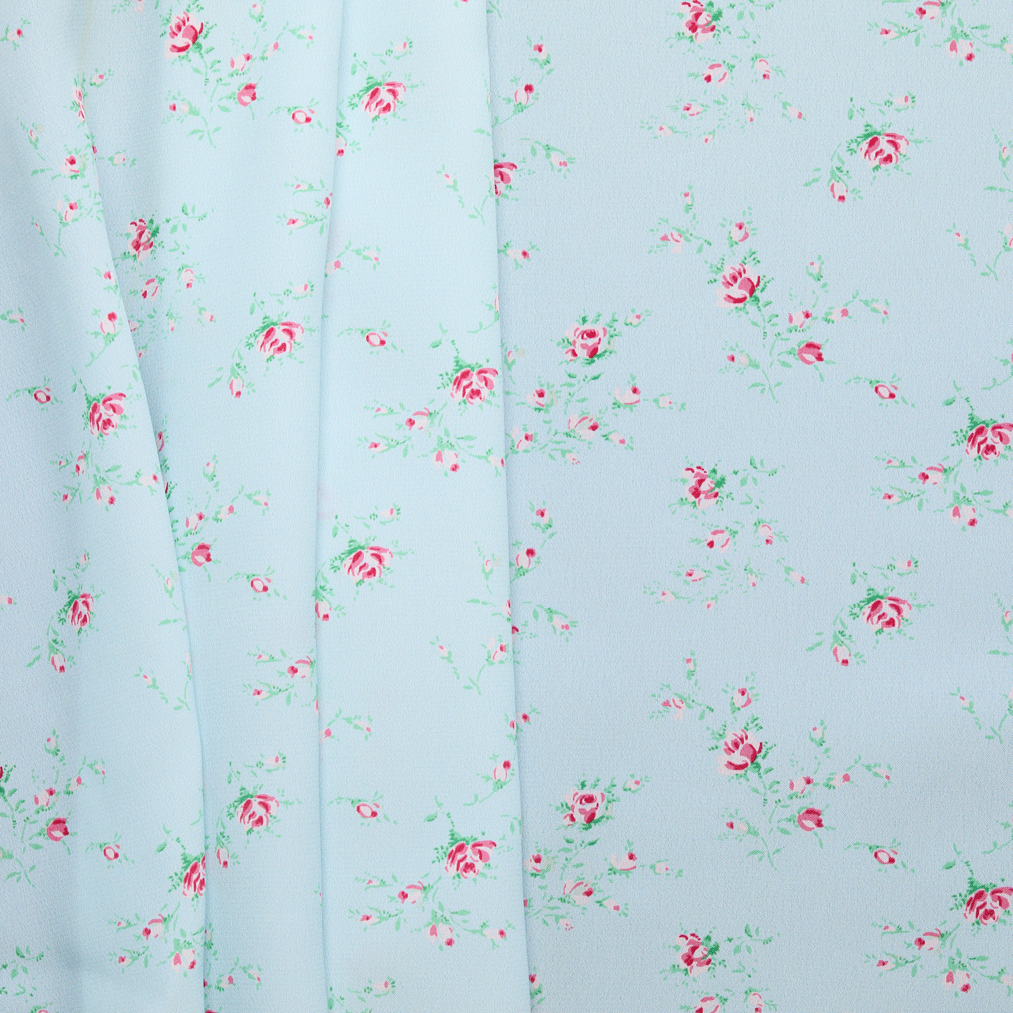 Silk Viscose Crepe de Chine Mini Floral - Pale Blue