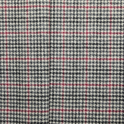 Houndstooth Check Wool Coating - Grey/ Red