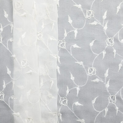 Embroidered Crinkle Silk Chiffon - Light Ivory